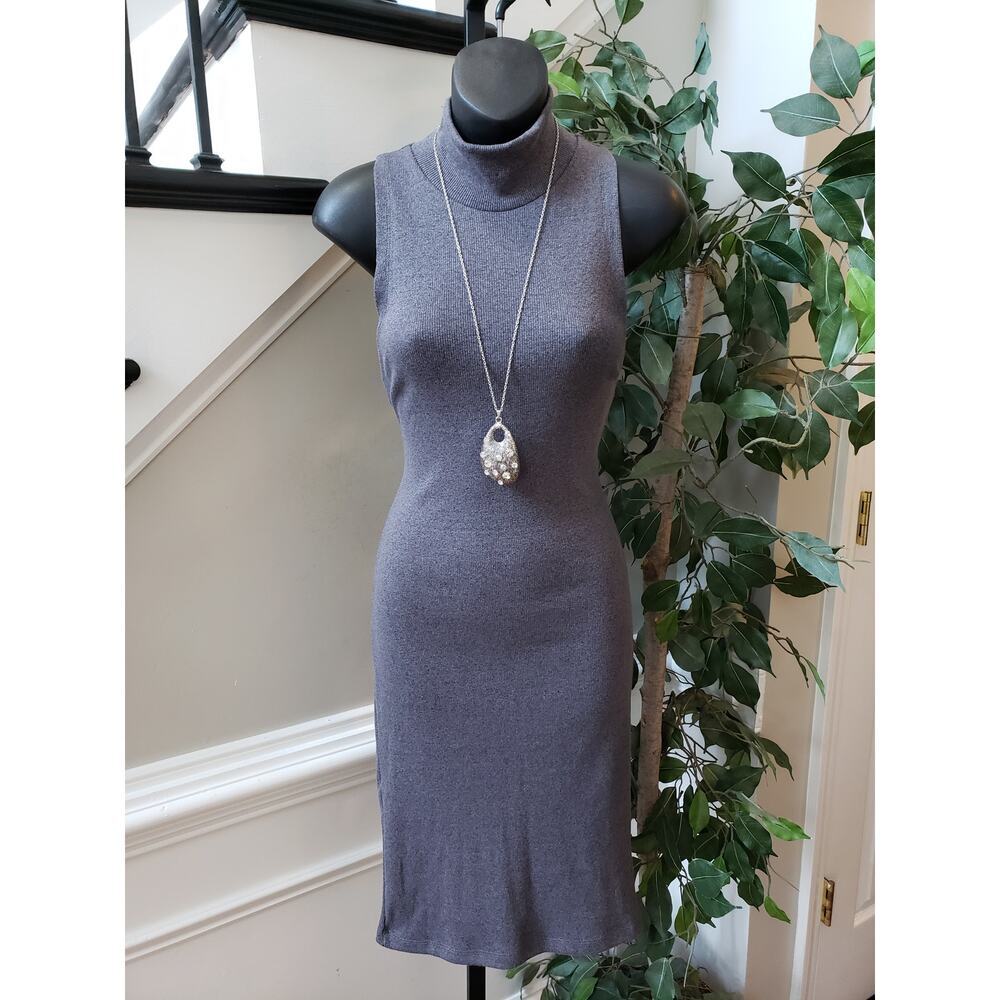 Alternative Sweater Dress Women's Size Small Gray Rib Knit Sleeveless Mock Neck